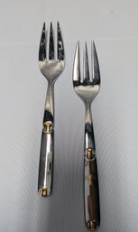 Pair Of Reed & Barton Stainless & Gold Accent Serving Forks