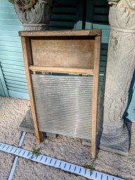 Ribbed Glass And Wood Vintage Washboard