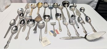 Lot Of 31 Total Pieces Of Various Silver Plate & Stainless Serving Utensils