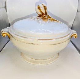 Antique Mid 1800's -  French Porcelain Serving Tureen With Gilded Gold Accents