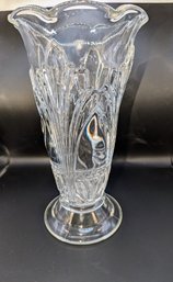 Vintage Art Deco Ruffled Top Cut Crystal Vase