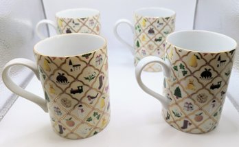 Set Of 4 'Christmas Morning' Mugs Decorated In 18K Gold