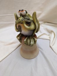 Signed Stoneware Frog Bell 1999