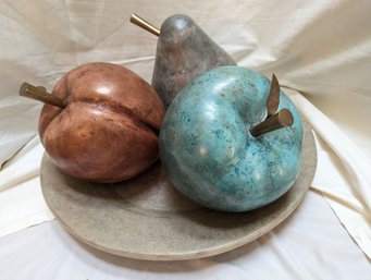 Very Large Decorative Fruit Bowl With Brass Details