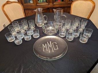 Set Of Etched Glass Bar Ware