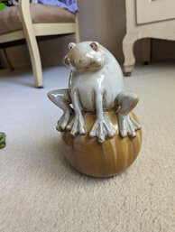 Glazed Stoneware Frog  Sitting On A Sphere