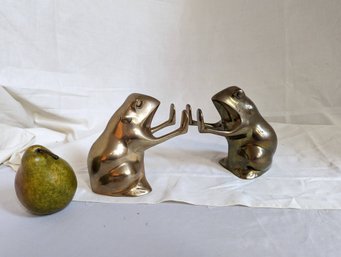 Pair Of Vintage Brass Frog Book Ends