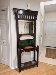 Vintage Arts And Crafts Hall Stand With Umbrella Storage And Coat Hooks