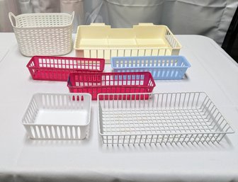 Lot Of 7 Various Plastic Storage Baskets