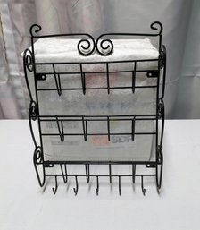 Black Metal 3 Tier Letter Rack & Key Hook Wall Mount Organizer