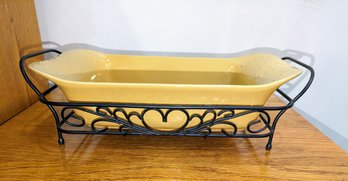 Cerutil Stoneware Lasagna Dish With Metal Serving Tray - Oven To Table