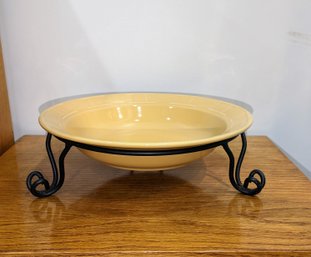 Longaberger Pottery Round Serving Dish With Wrought Iron Stand