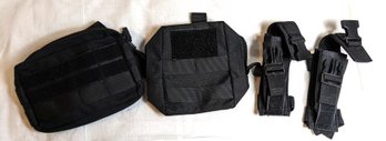 Lot Of 4 Black Molle Pouches And Velcro