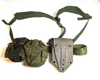 Foldable Shovel And Belt With Suspenders And Pouches