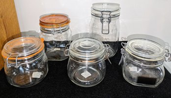 Lot Of 5 Various Sized Clamp Lid Jars