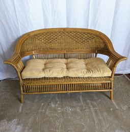 Vintage Wicker Woven Loveseat & Brand New Pier 1 Cushion