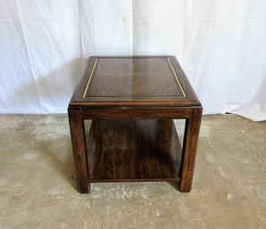 Vintage Wood & Brass Outline Accented Side Table