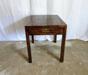 Vintage Burl Top Wood Design Henredon End Table With Drawer