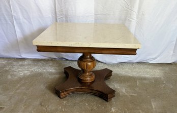 Vintage Marble Top & Wood Base Side/Accent Table