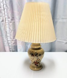 Vintage Hand-painted Ceramic Table Lamp With Vintage Plastic Pleated Shade