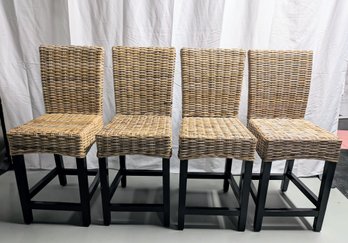 Set Of 4 Kosas Home Portman Multi Brown Wicker & Black Wood Counter Stools