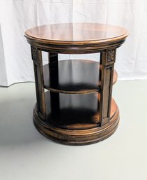 Ethan Allen Round Inlaid Trim & Carved Detailed Library Table