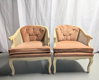 Antique Cane And Velvet Upholstered Chairs