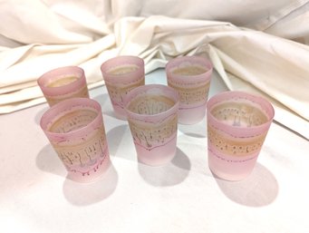 Collection Of Six Pink Drip Finished Glasses