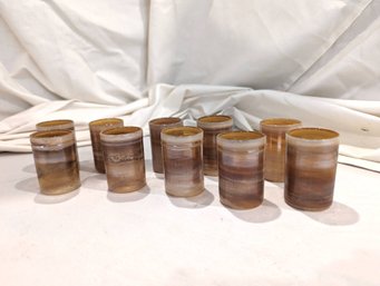 Collection Of 10 Handblown Ocher Color Shot Glasses