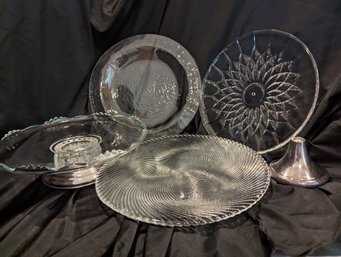 Grouping Of 4 Serving Platers With One Being A Lazy Susan