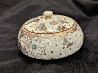 Decorative Lidded Porcelain Trinket Box With A Floral Design