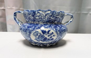 Vintage Blue & White Double Handle Chinese Bowl/Planter