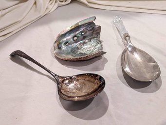 Grouping Of Three Includes Two Spoons And A Shell Fragment
