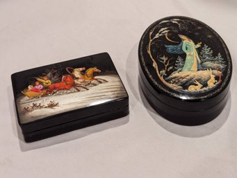 Two Wooden Lacquered USSR Trinket Boxes