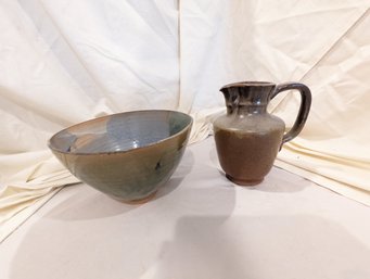 Two Studio Pottery Pieces A Bowl And Pitcher