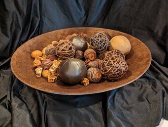 Large Suede Leather Bowl With Natural Decorative Pieces