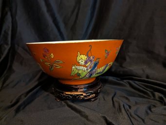 Decorative Porcelain Bowl From Japan With A Burnt Orange Glaze