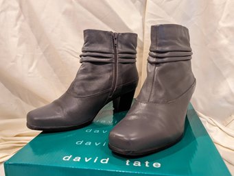 #1. Pair Of Grey Leather David Tate Boots Size 7w