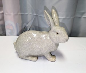 Antique Marked French Ceramic Crackled Glazed Rabbit Statue