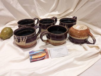 Collection Of Six Signed Amrita Lash Pottery Soup Bowls / Mugs