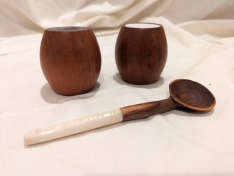 Grouping Of Three Wood Pieces Including A Salt & Pepper Shaker From Sweden