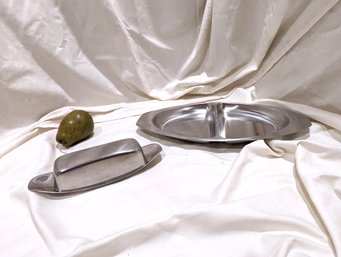 Two Vintage Stainless Steel Pieces Including A Butter Dish By Cromargan