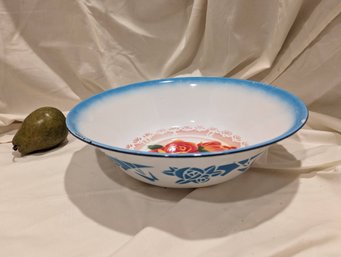 Vintage Enamel Bowl With A Rose Pattern