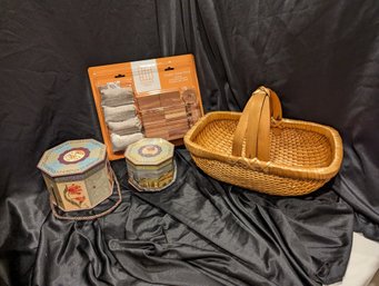 Collection Of Four Items Including A Basket, Nesting Boxes And A Cedar Closet Set