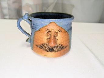 Vintage Stoneware Art Pottery Carved Face Mug