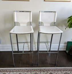 2 Zuo Modern Lark Leather & Chrome Bar Stools