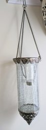 Vintage Moroccan Inspired Tea Light Silver Metal & Crackled Glass Candle Lamp