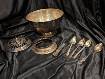 Collection Of Silver Plated Pieces Including A Paul Revere Style Bowl