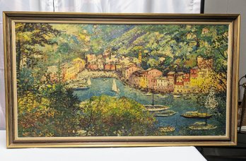 Beautiful Framed Large 'Grand View Of Portofino' Print Of Board