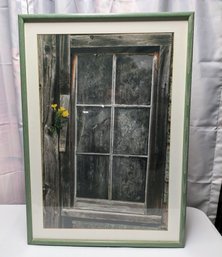 Framed Rustic Print Of Yellow Flowers And A Window